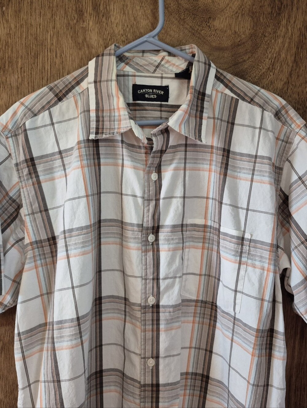 Canyon River Blues Men’s Plaid Button-Down Shirt - White, Brown & Orange
